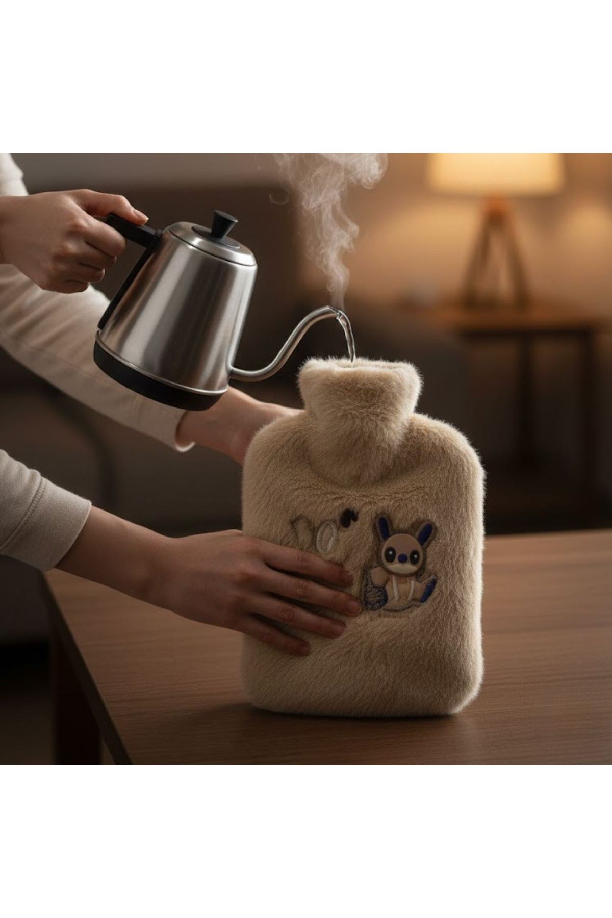 Mutlu Robot Hayvan Figürlü Peluş Sıcak Su Torbası 1 Lt – Yumuşak Kılıf, Uzun Süre Sıcak Tutan Termal Su Torbası
