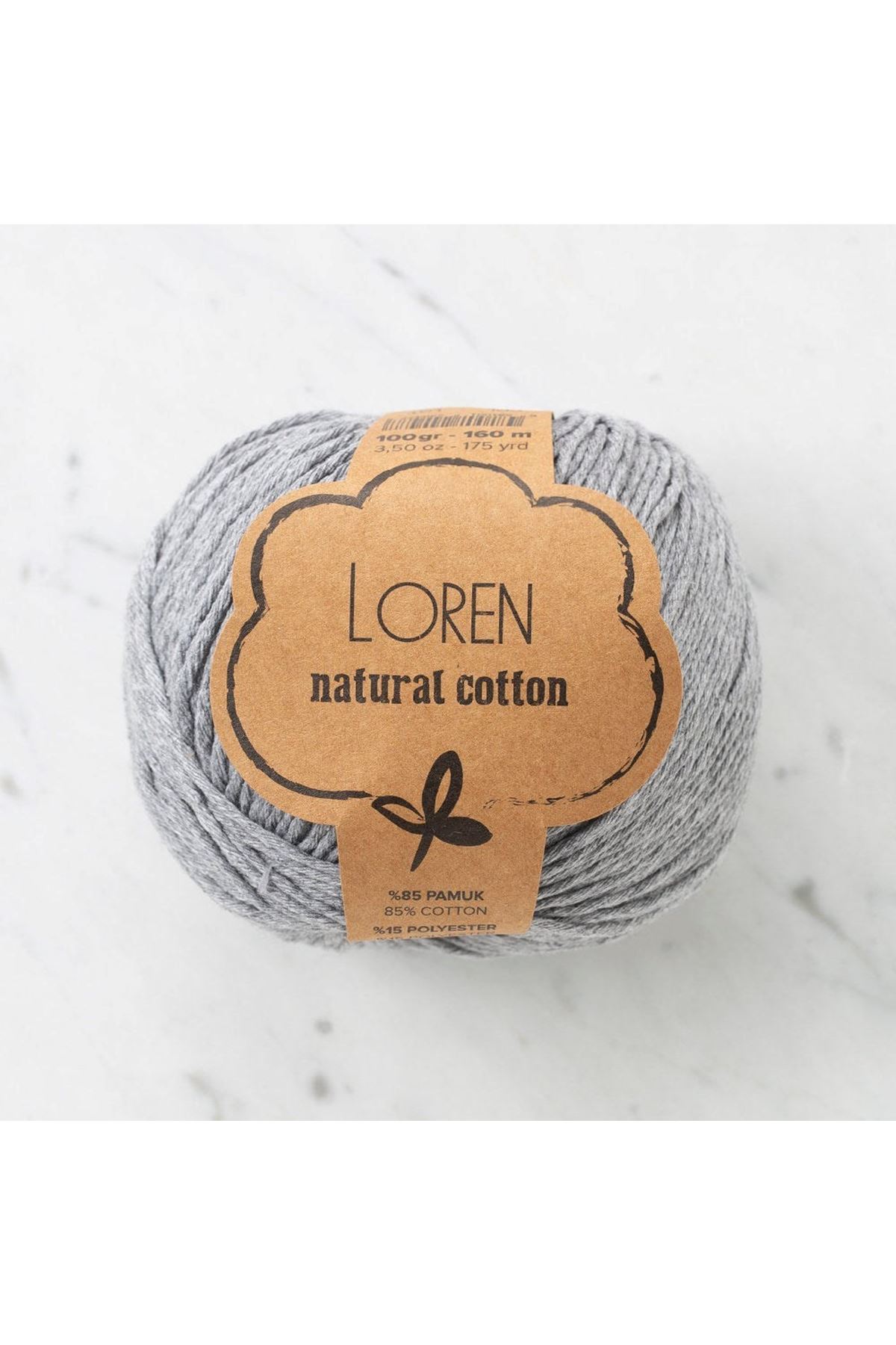 Loren Natural Cotton Gri El Örgü İpi - R079 - 33925