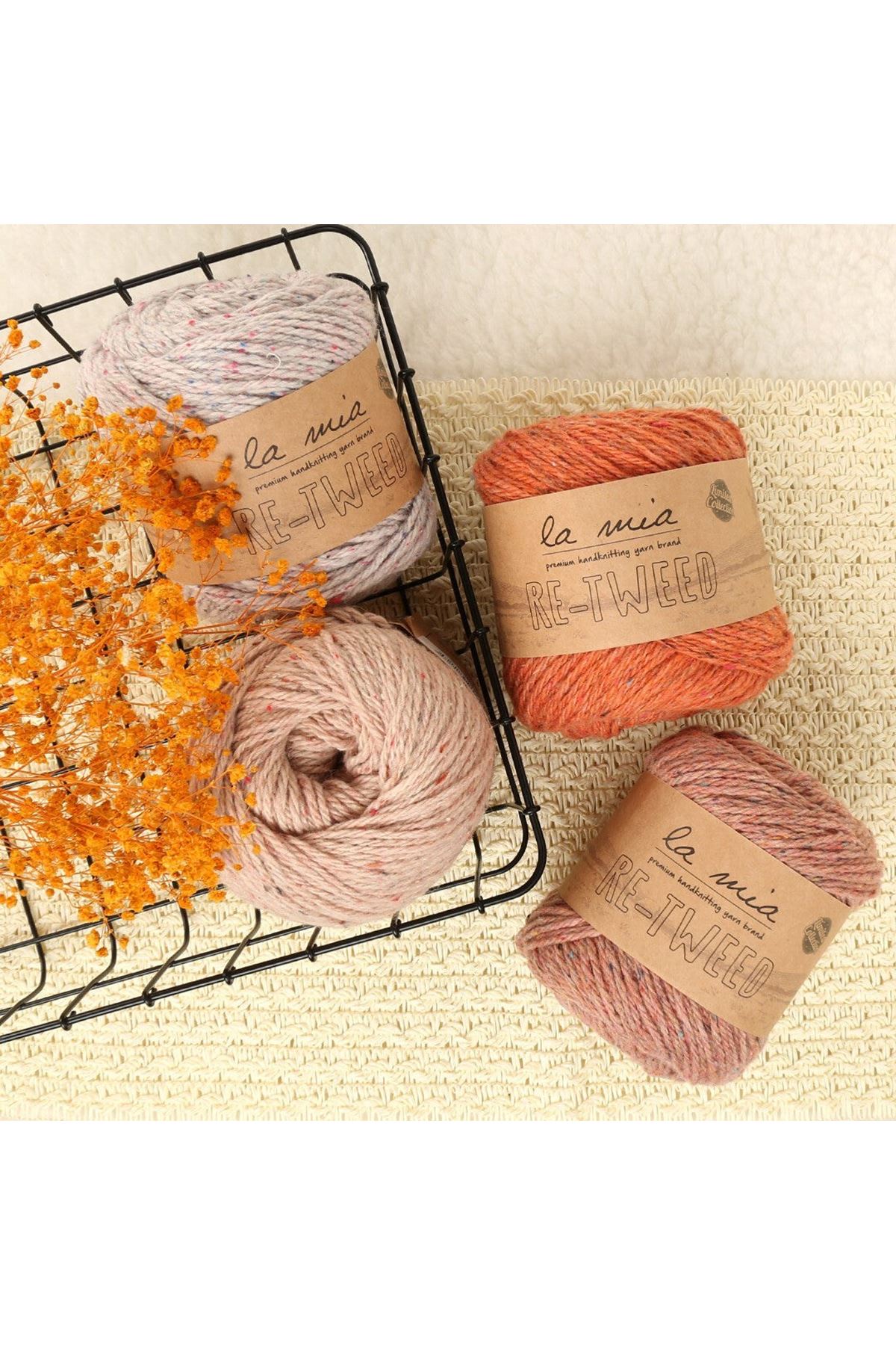 La Mia Re-Tweed Gül Kurusu Melanj El Örgü İpi - L1