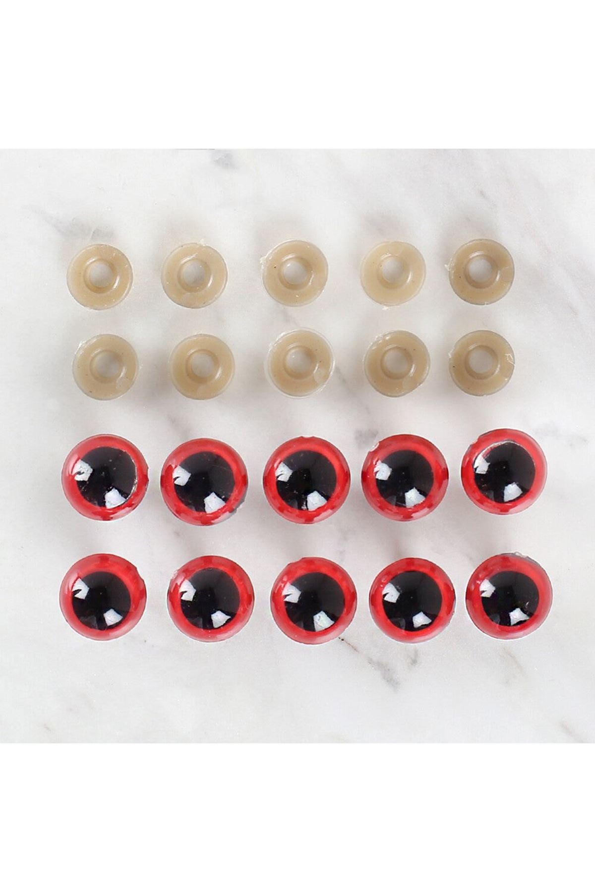 Loren 14 mm Kırmızı 5 Çift Amigurumi Göz