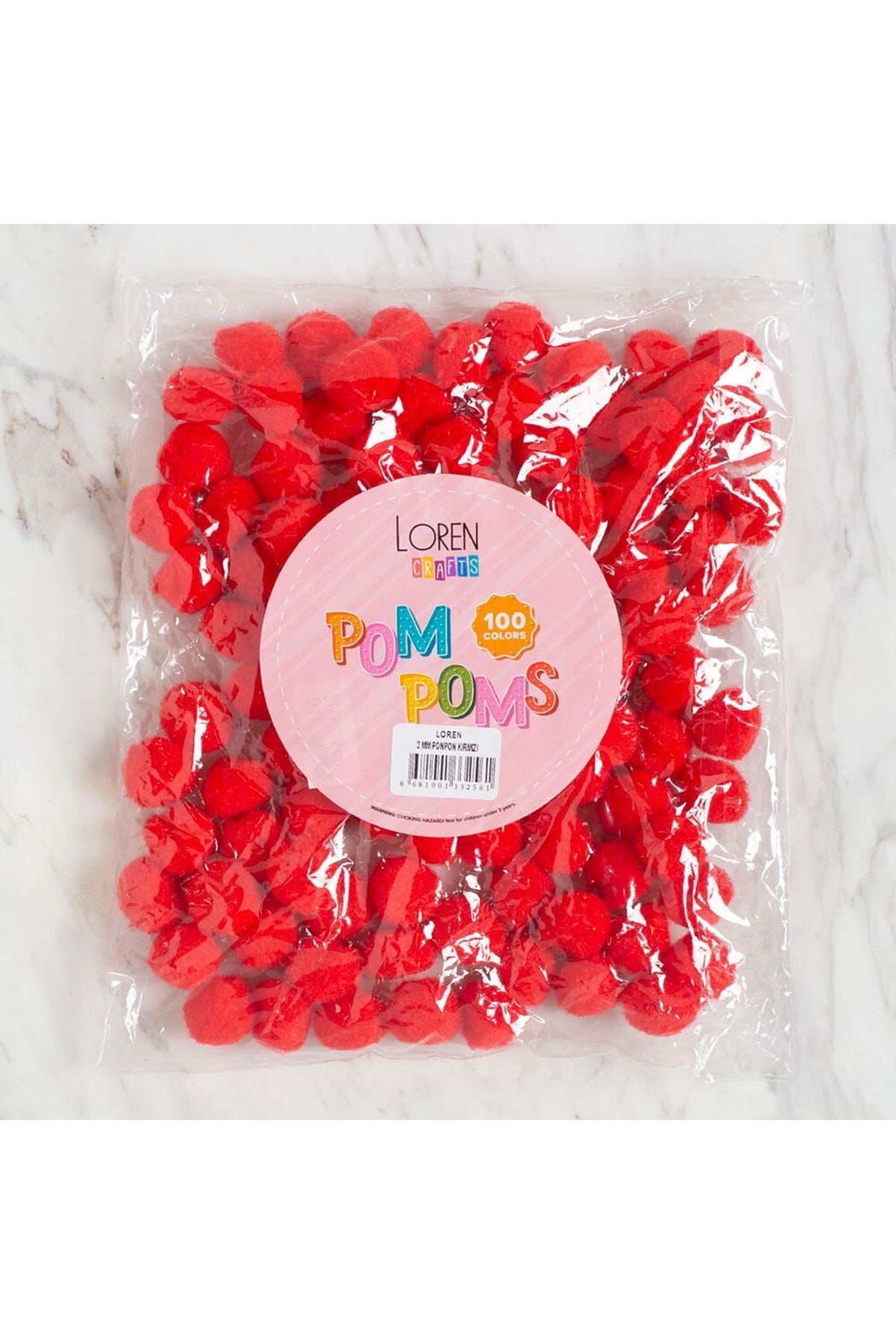 LOREN CRAFTS 2 CM 100 ADET KIRMIZI PONPON