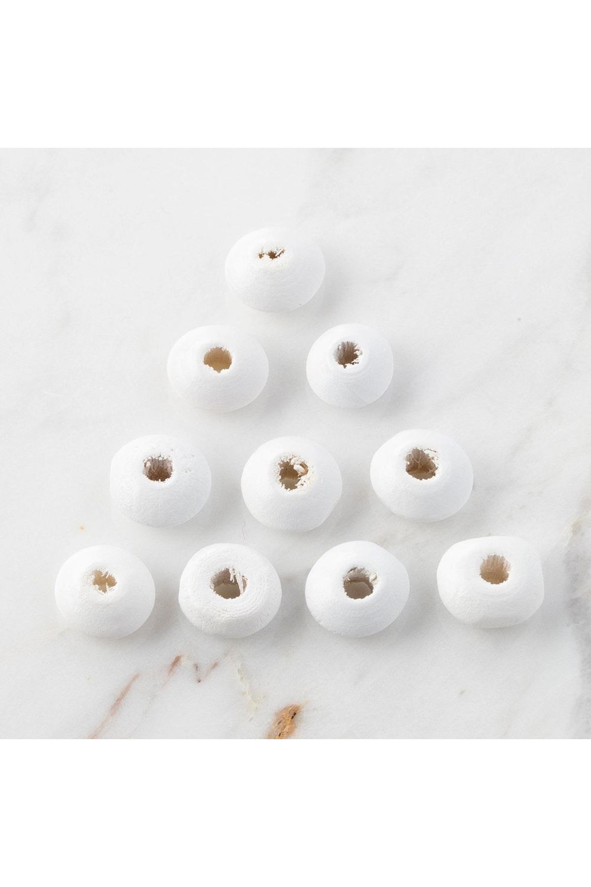 Loren 10 Adet Beyaz Yassı Ahşap Boncuk