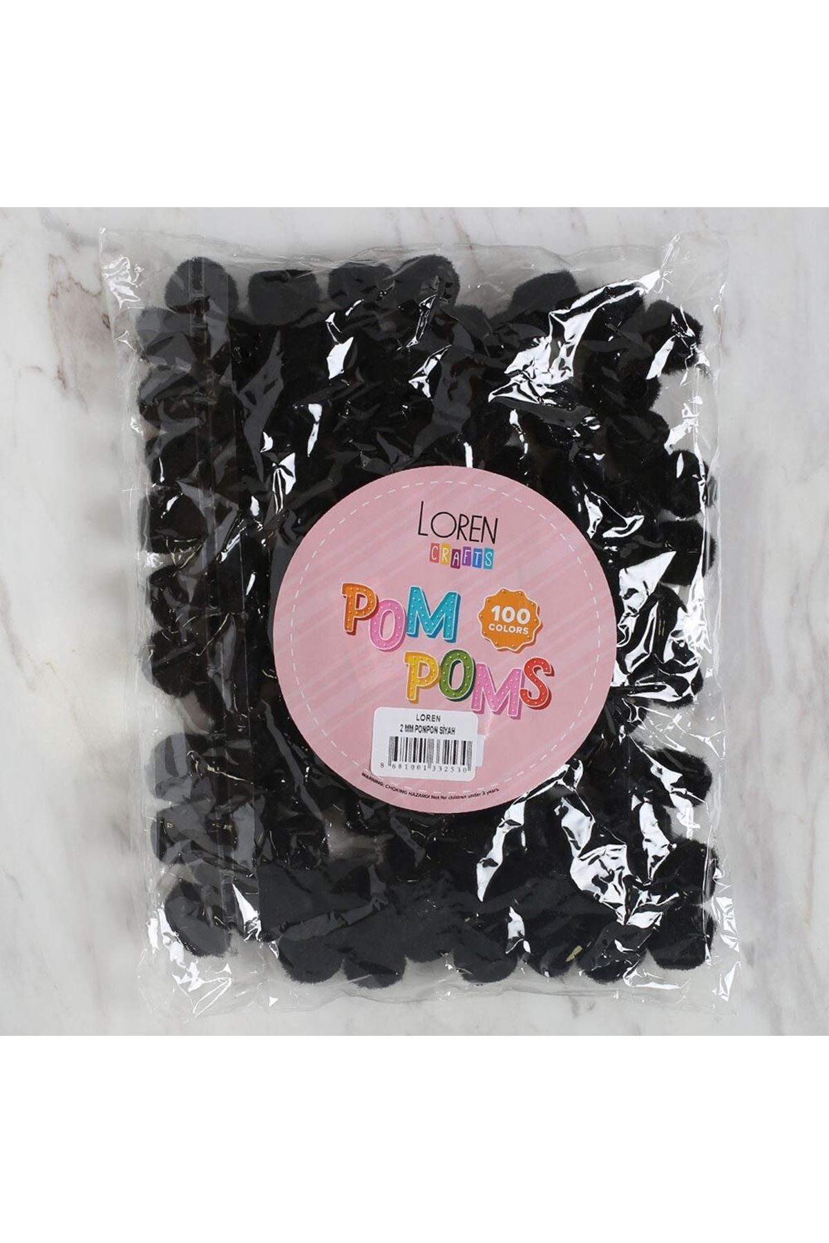 LOREN CRAFTS 2 CM 100 ADET SİYAH PONPON