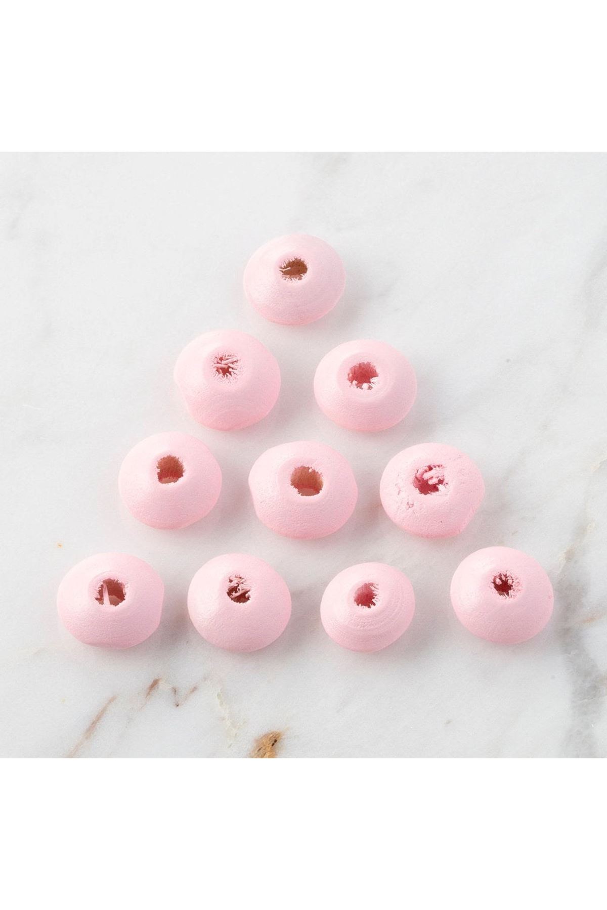 Loren 10 Adet Pembe Yassı Ahşap Boncuk