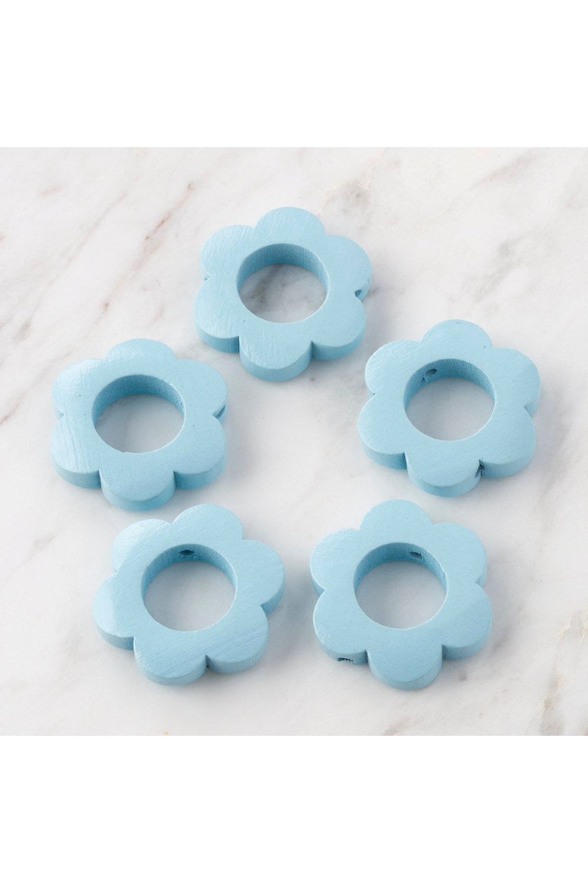 Loren 5 li Mavi Papatya Ahşap Boncuk