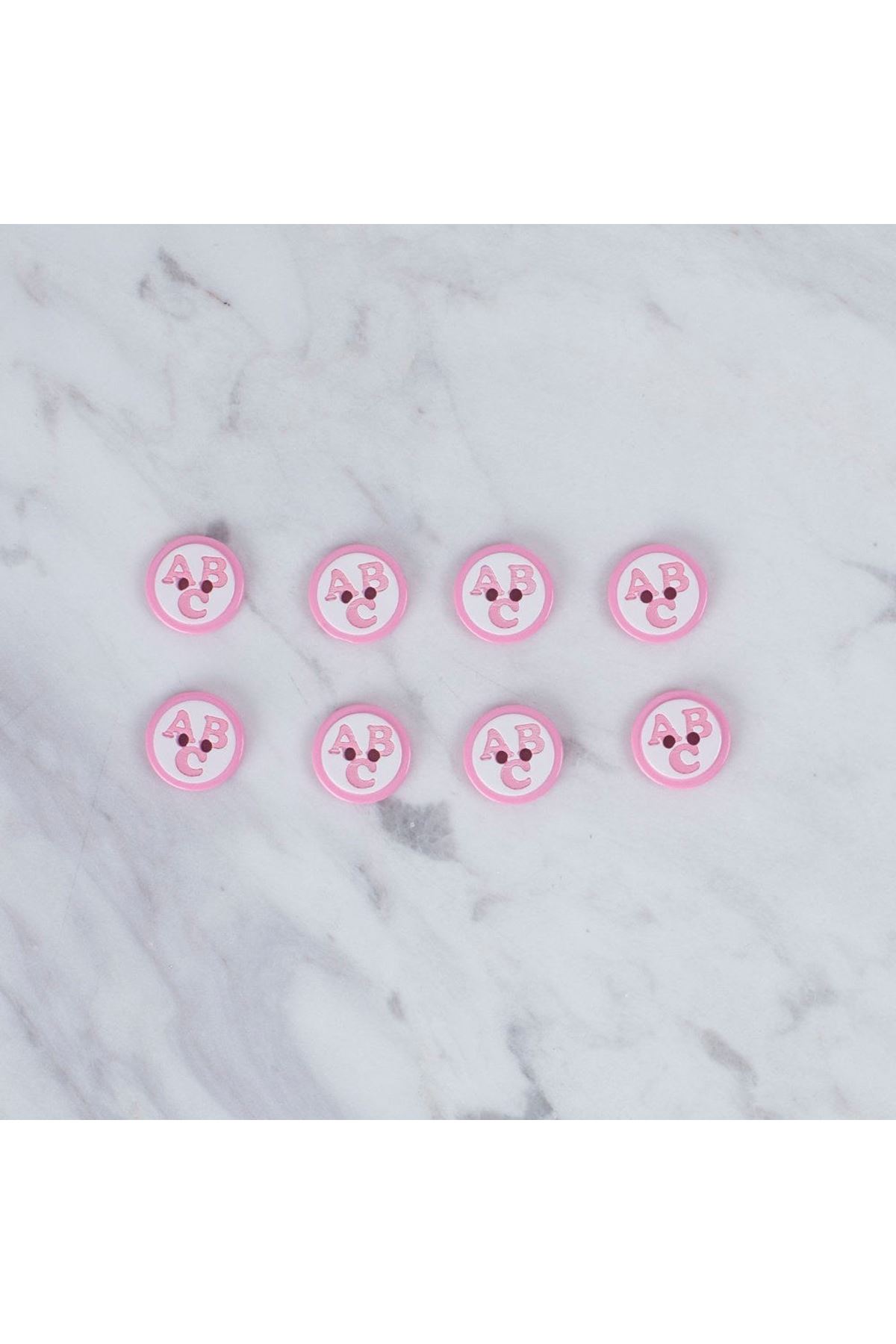 Loren Crafts 8 li ABC Desenli Pembe Düğme - 0557