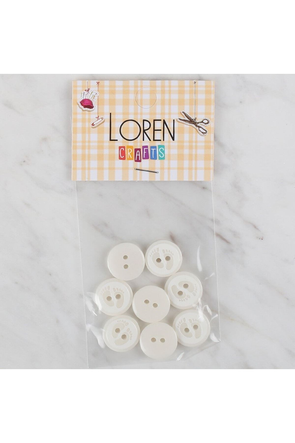 Loren Crafts 8 li Beyaz Ayak İzi Düğme - 433