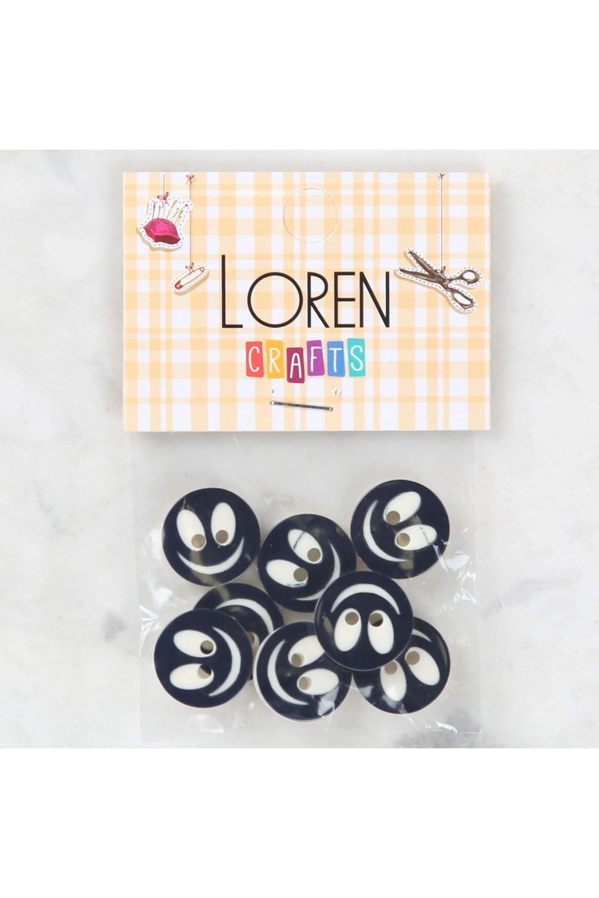 Loren Crafts 8 li Gülen Yüz Beyaz Düğme - 0611