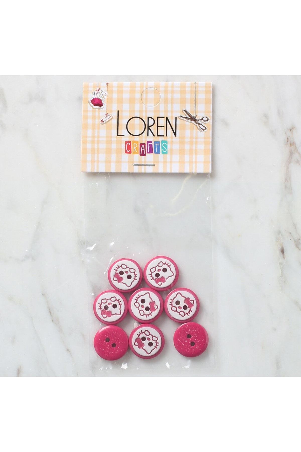 Loren Crafts 8 li Fuşya Kedi Düğme - 587