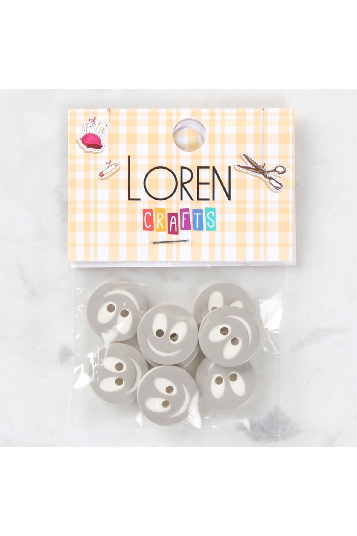 Loren Crafts 8 li Gülen Yüz Gri Rengi Düğme - 0519
