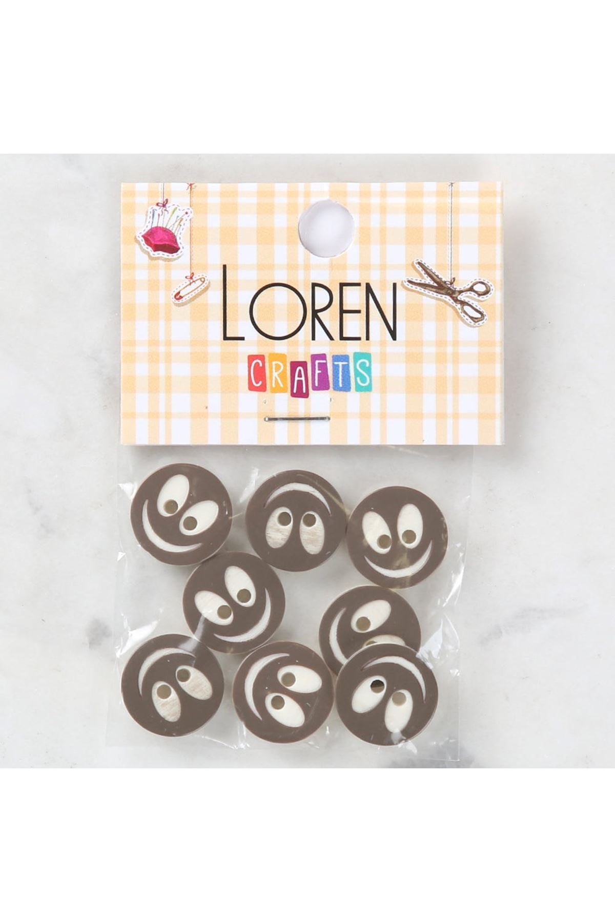 Loren Crafts 8 li Gülen Yüz Kahve Düğme - 0520