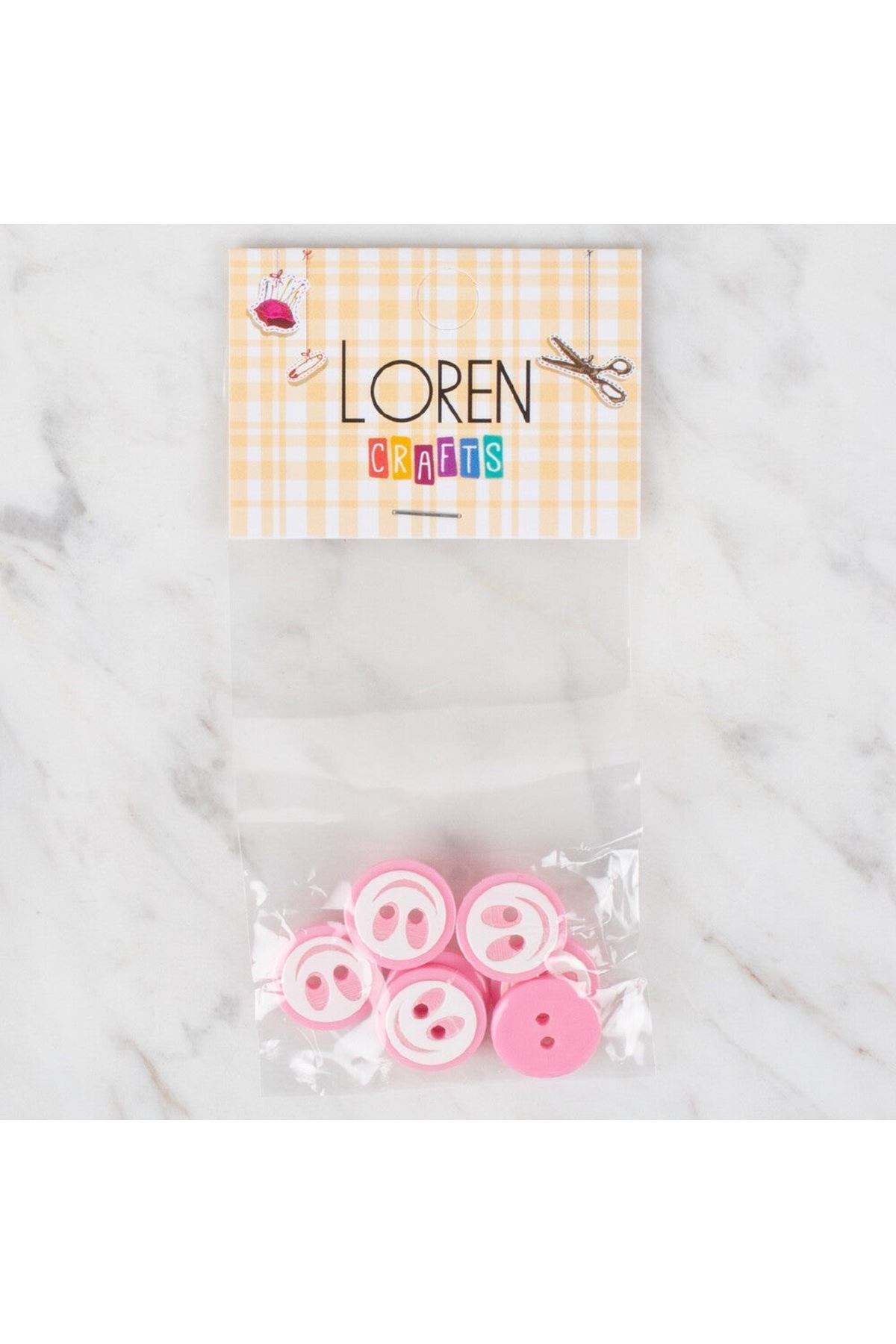 Loren Crafts 8 li Gülen Yüz Pembe Düğme - 541