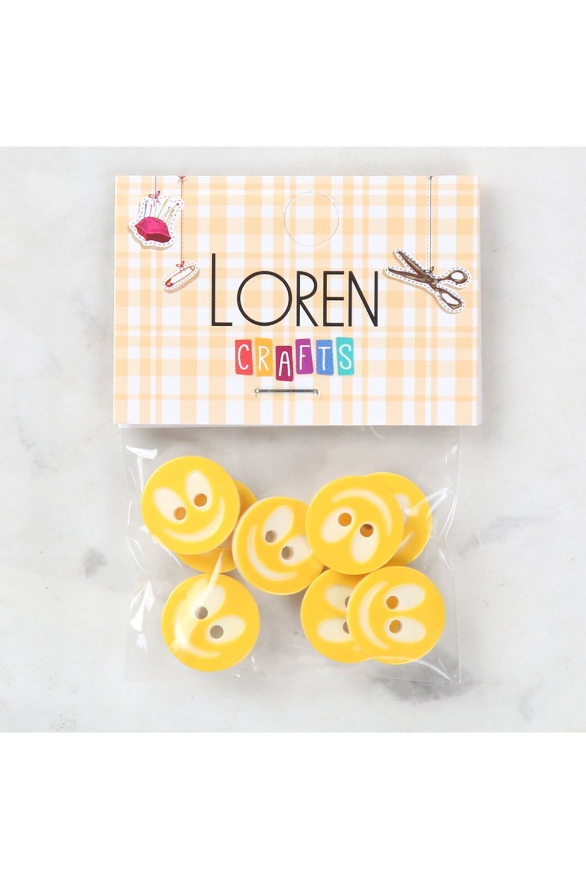 Loren Crafts 8 li Gülen Yüz Sarı Düğme - 0528
