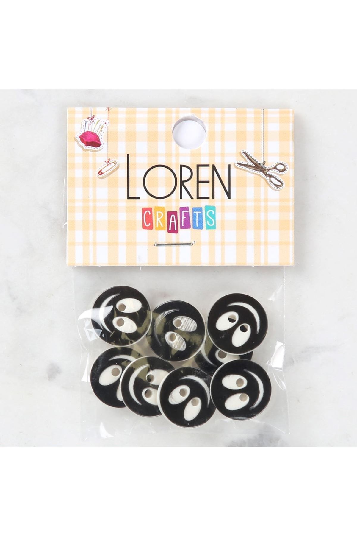 Loren Crafts 8 li Gülen Yüz Siyah Düğme - 0522