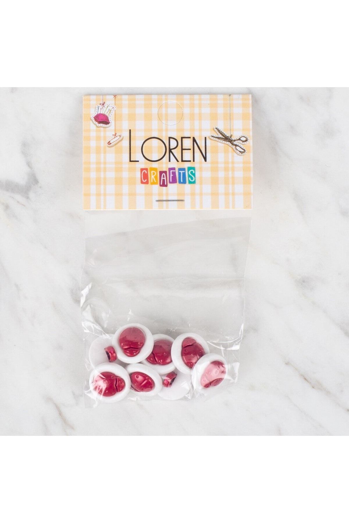 Loren Crafts 8 li Kırmızı Uğur Böceği Düğme - 648