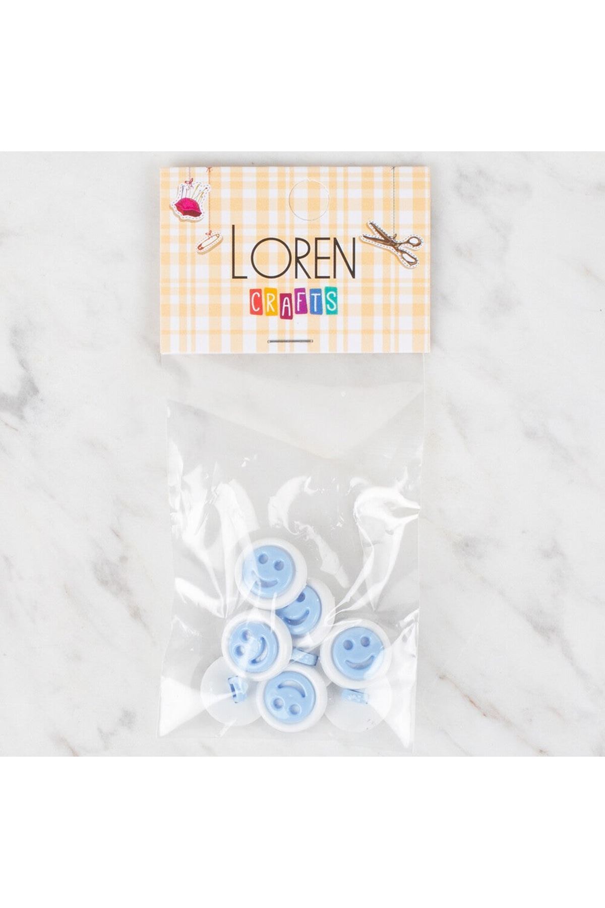 Loren Crafts 8 li Mavi Gülen Yüz Düğme - 632