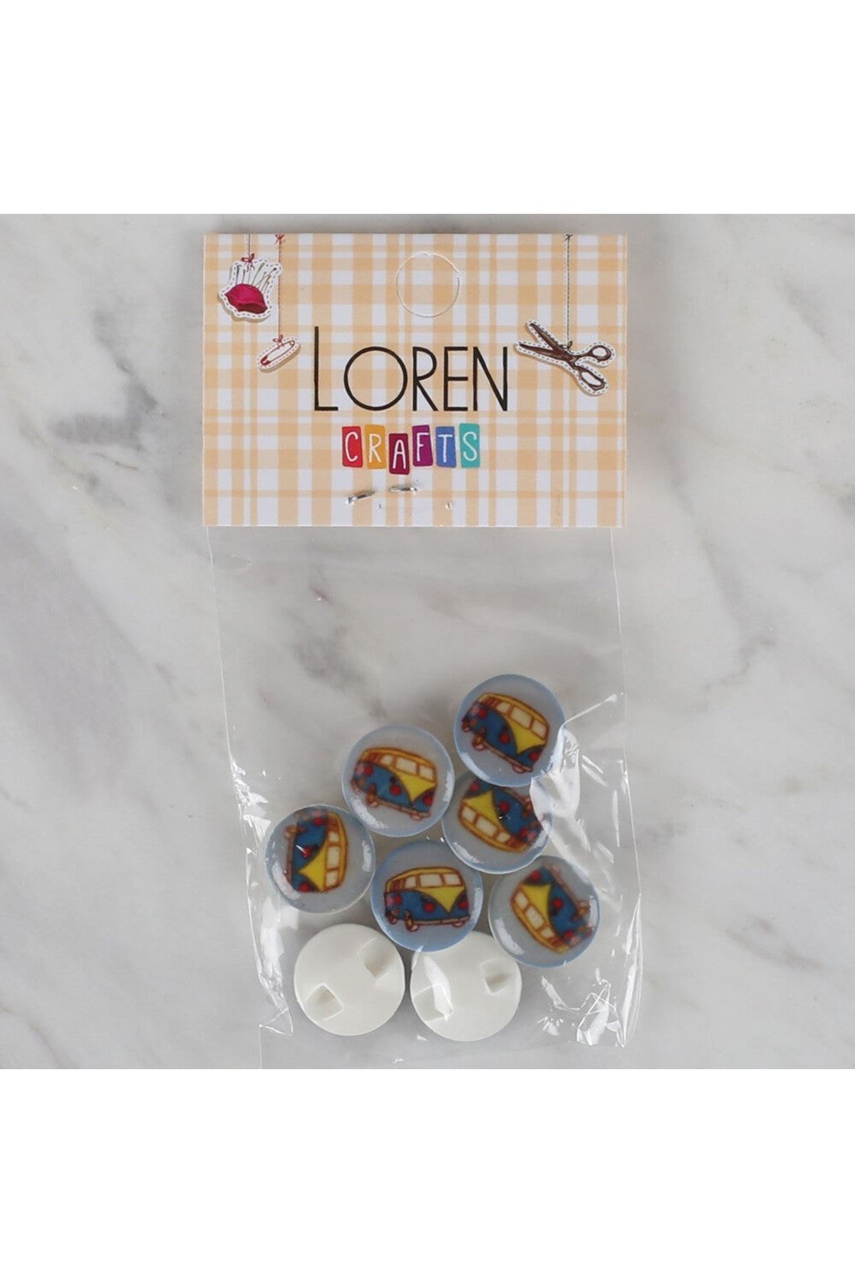 Loren Crafts 8 li Mavi Minibüs Düğme - 698