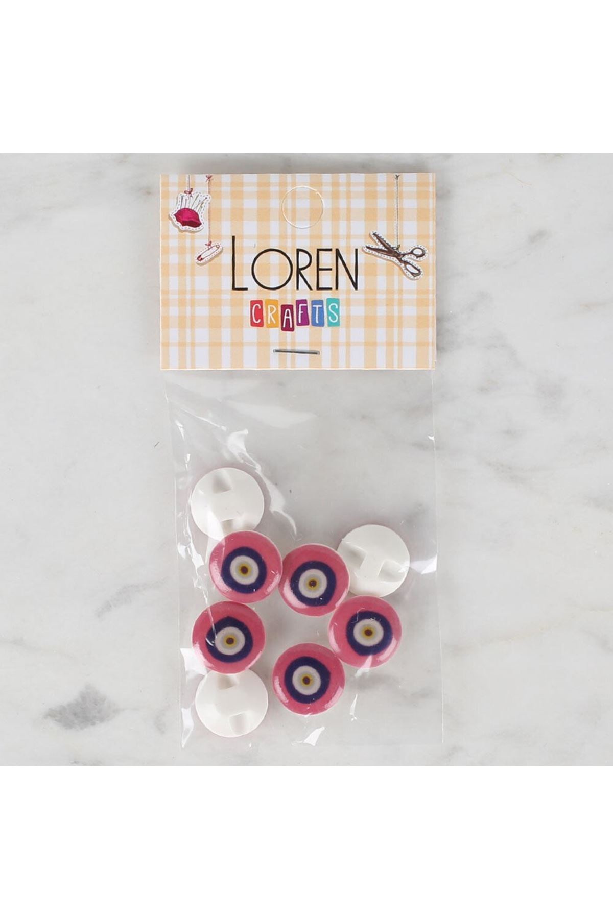 Loren Crafts 8 li Pembe Nazar Boncuğu Düğme - 693