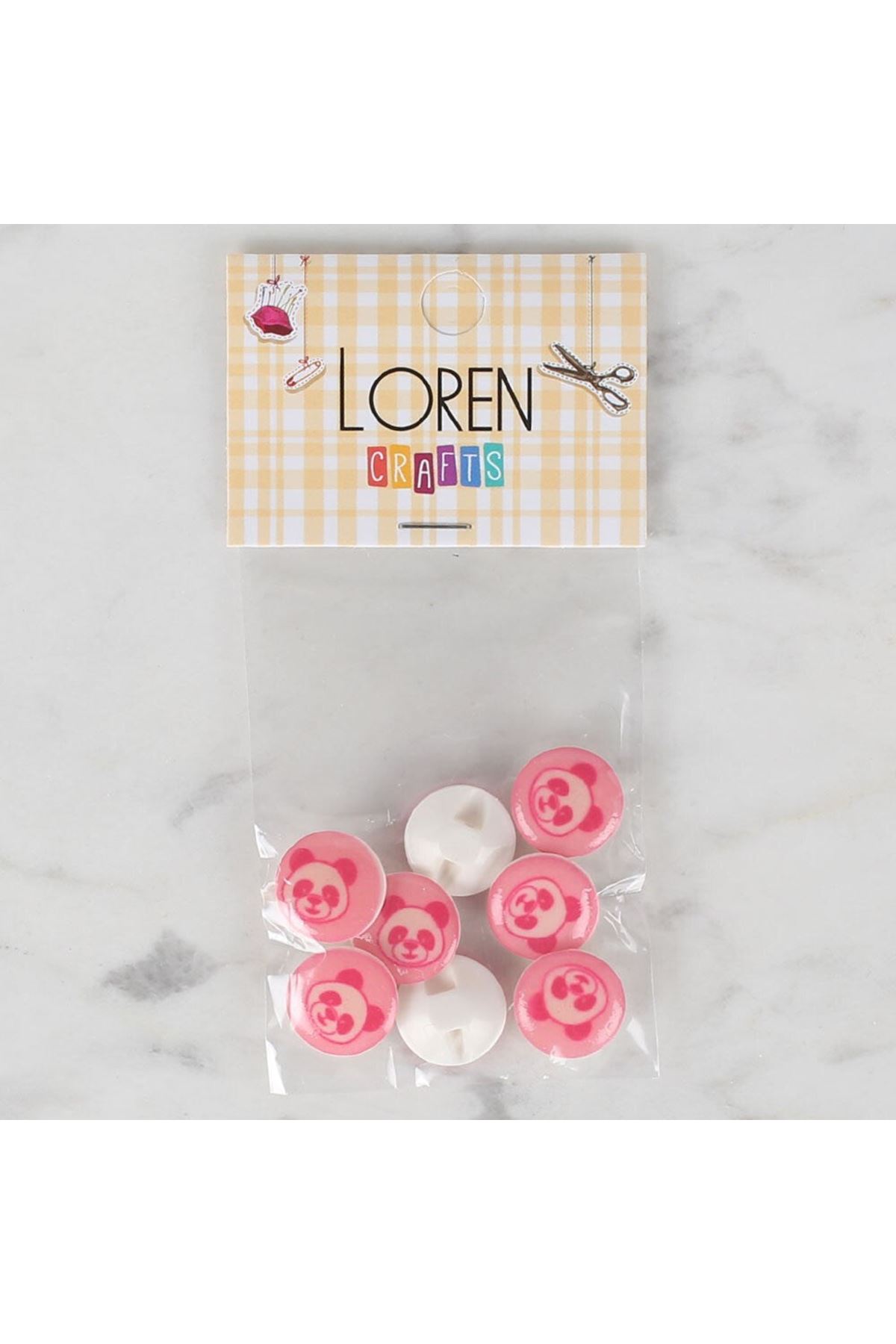 Loren Crafts 8 li Pembe Panda Düğme - 708