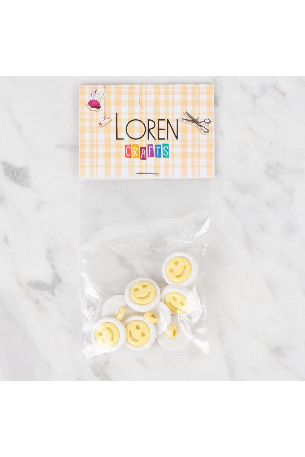 Loren Crafts 8 li Sarı Gülen Yüz Düğme - 630
