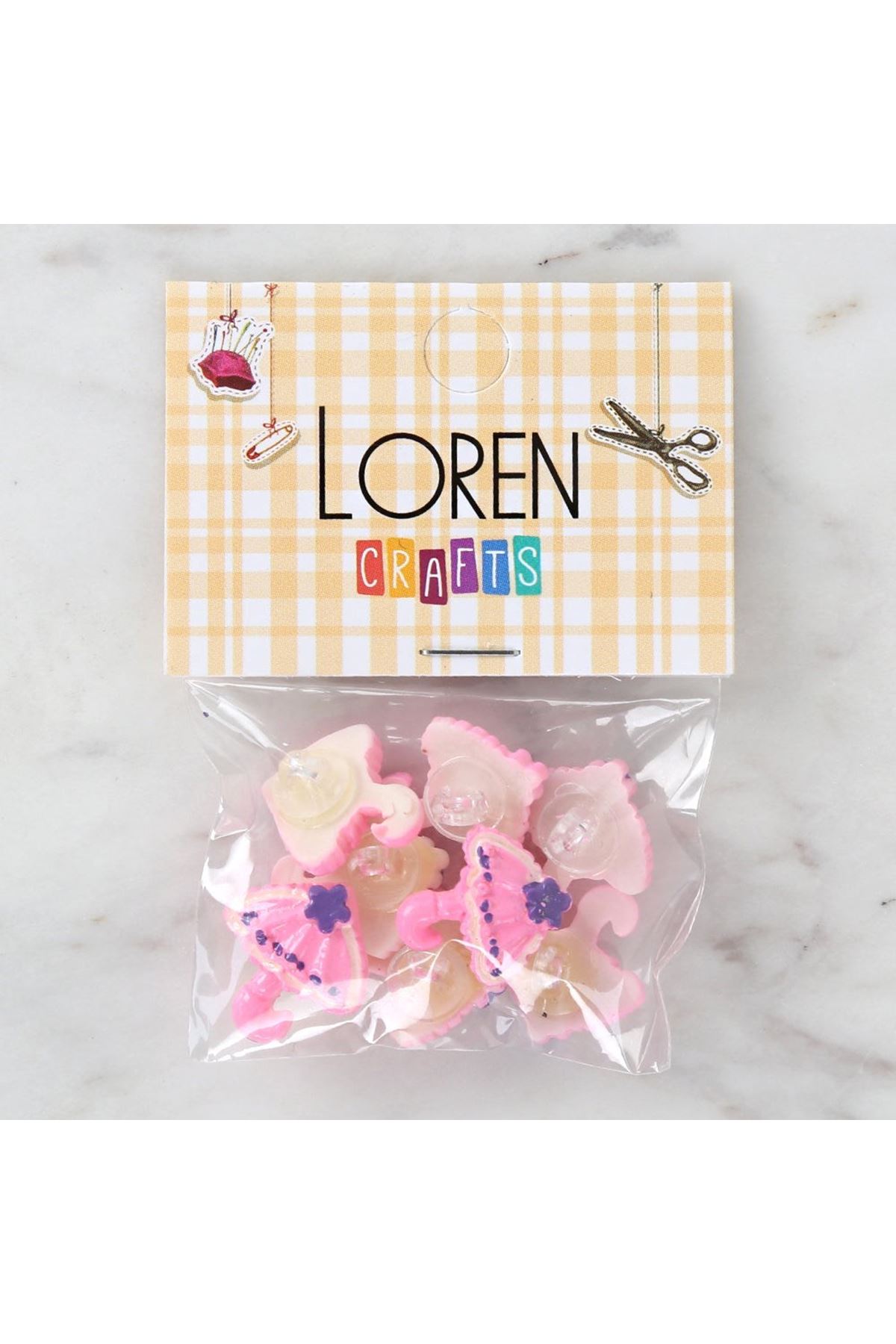Loren Crafts Pembe 8'li Düğme - 3011