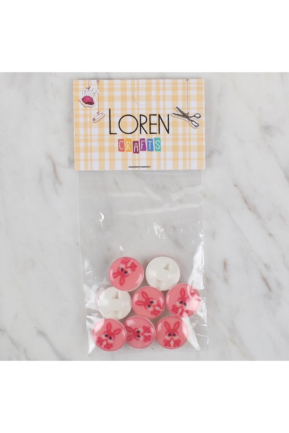 Loren Crafts 8 li Pembe Tavşan Düğme - 706