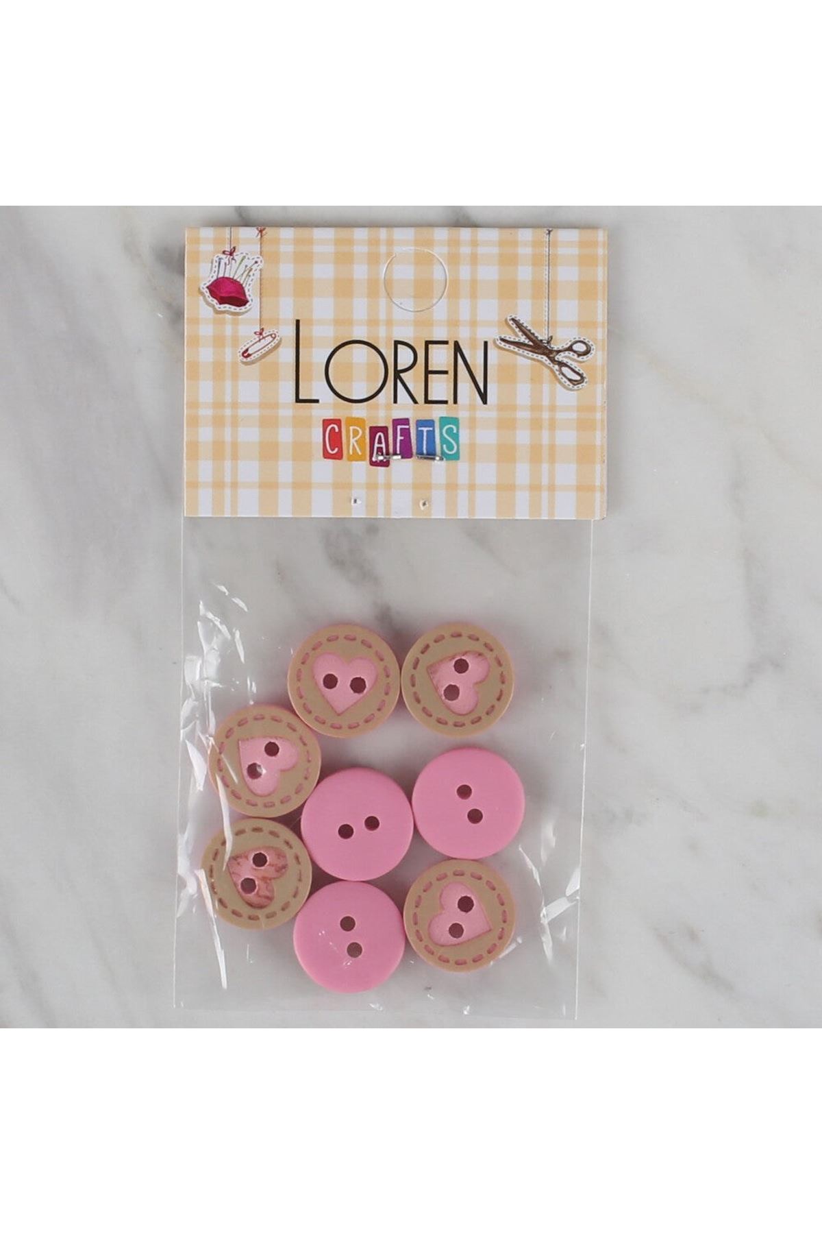 Loren Crafts 8 li Pembe Kalp Düğme - 328