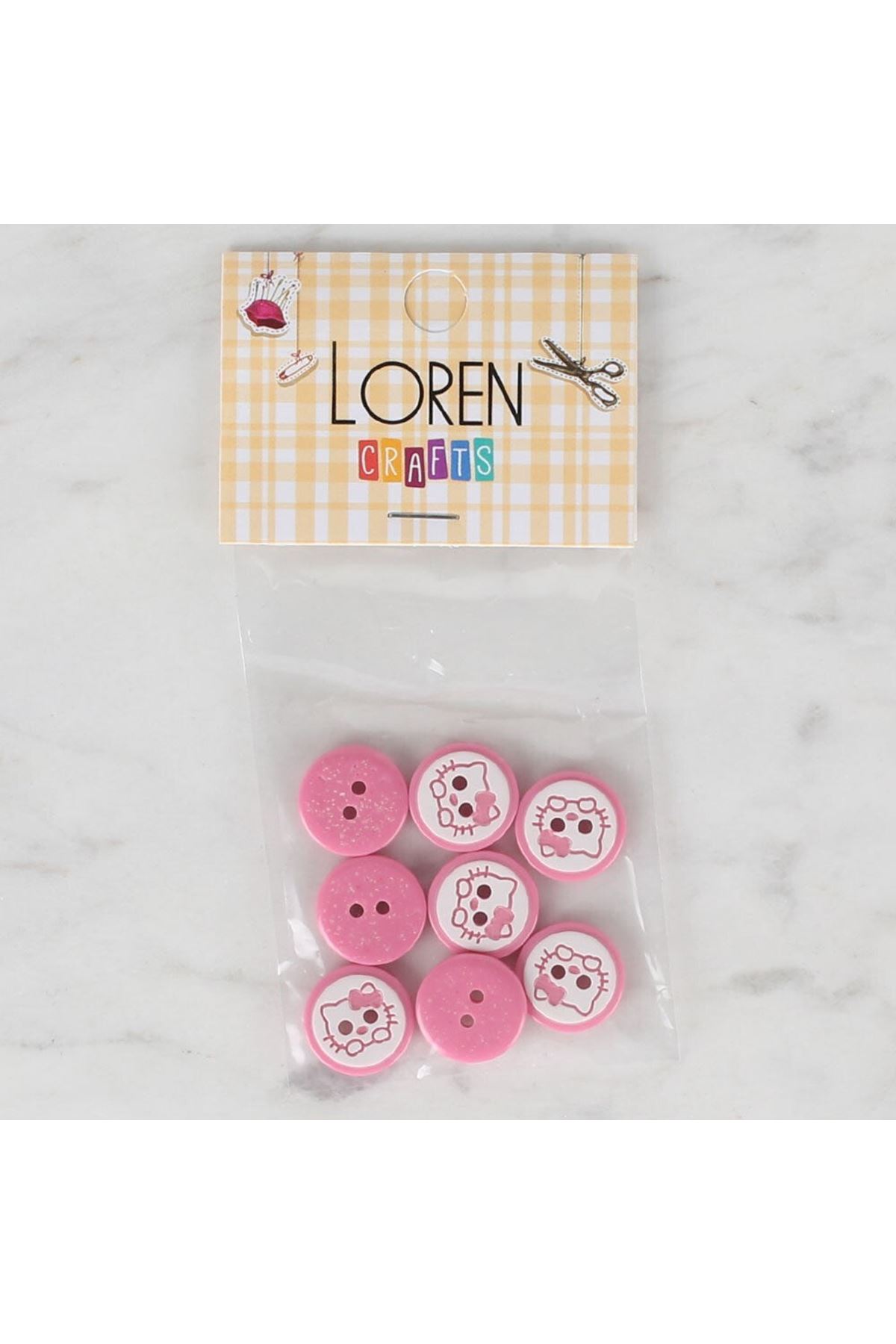 Loren Crafts 8 li Pembe Kedi Düğme - 584