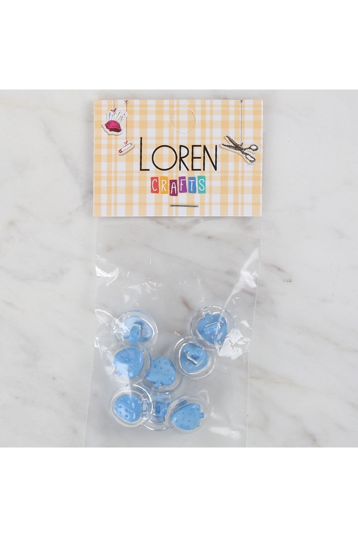 Loren Crafts 8 li Şeffaf Mavi Çilek Düğme - 264