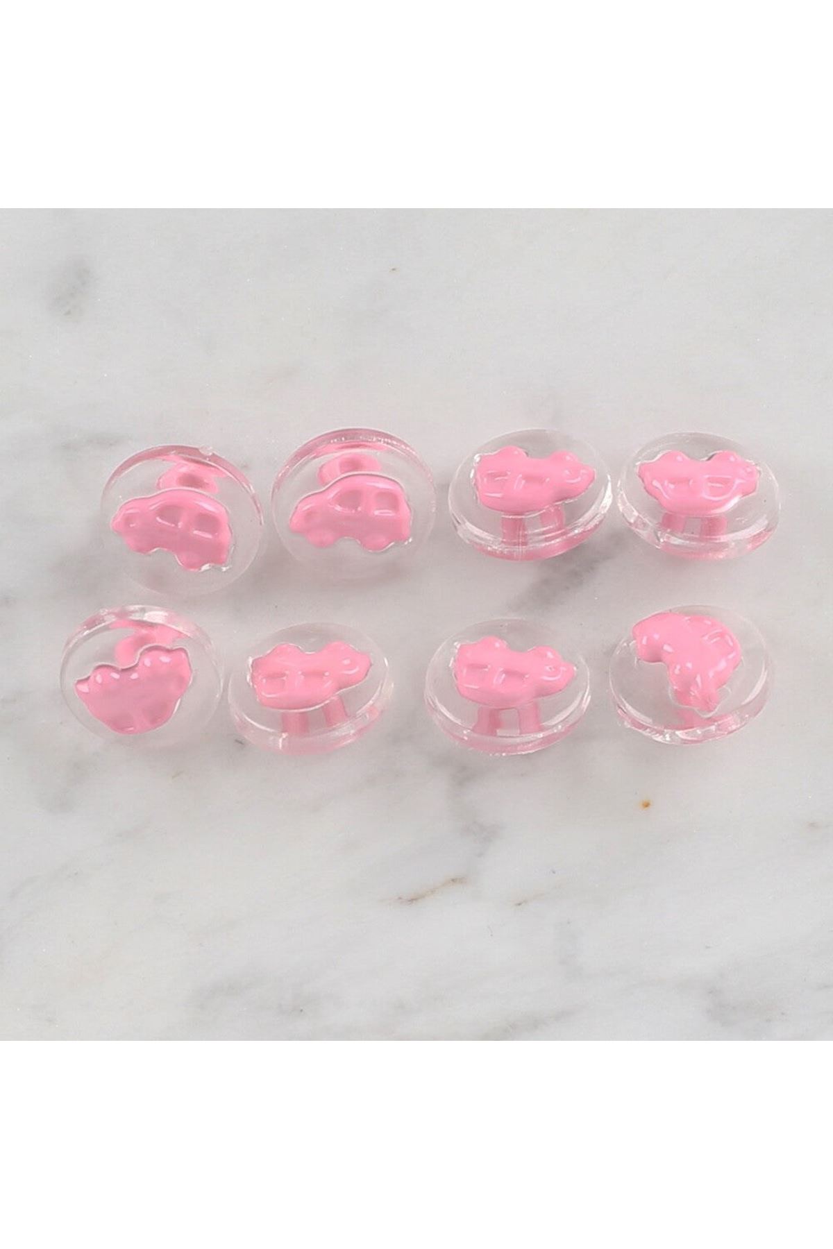 Loren Crafts 8 li Şeffaf Pembe araba Düğme - 249