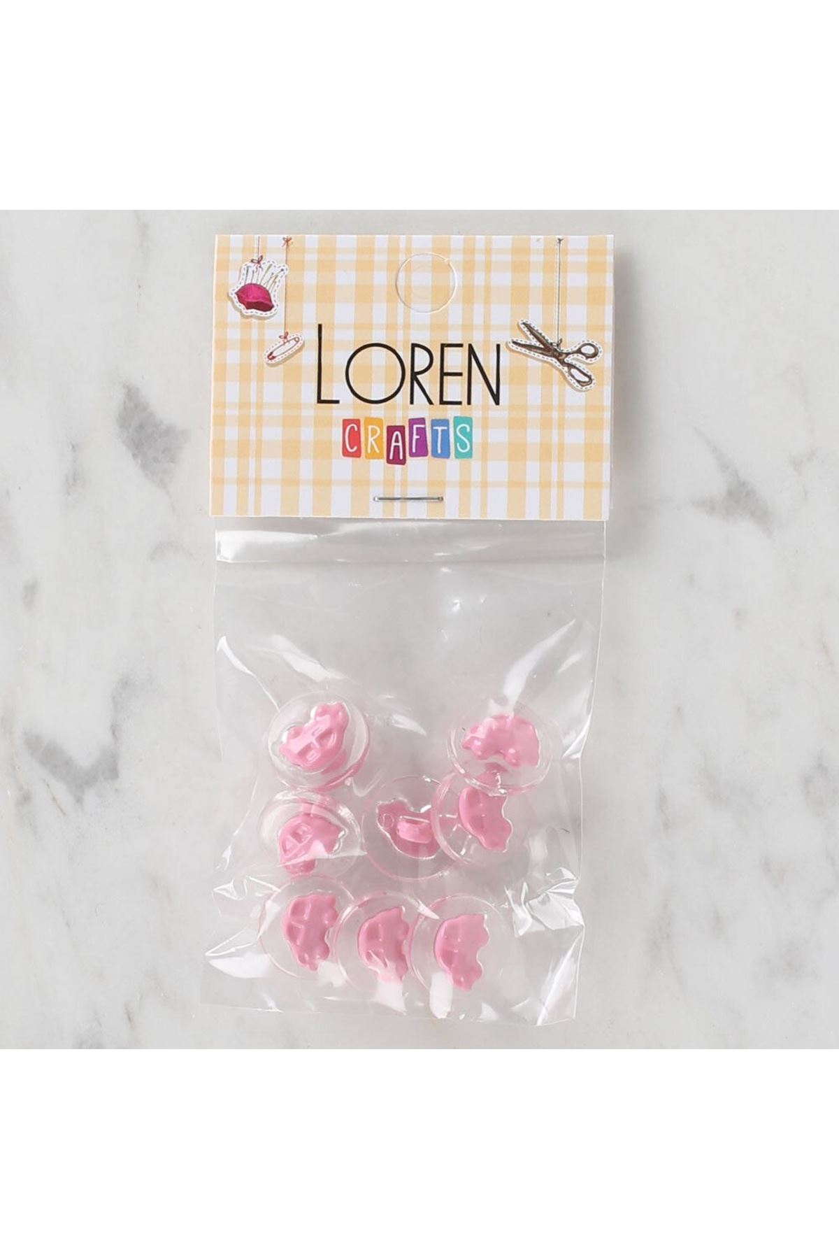 Loren Crafts 8 li Şeffaf Pembe araba Düğme - 249