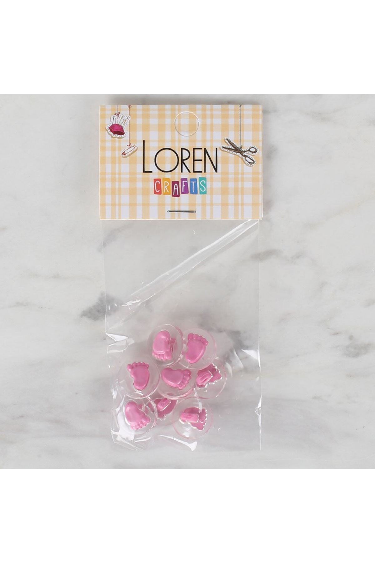 Loren Crafts 8 li Şeffaf Pembe ayak Düğme - 252