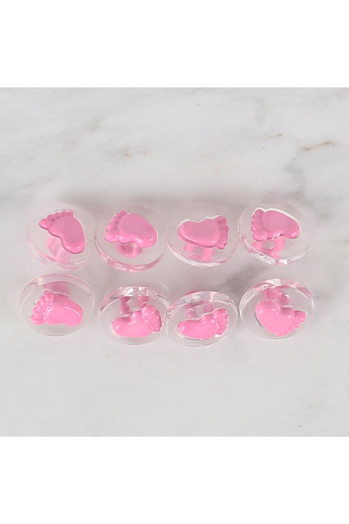 Loren Crafts 8 li Şeffaf Pembe ayak Düğme - 252