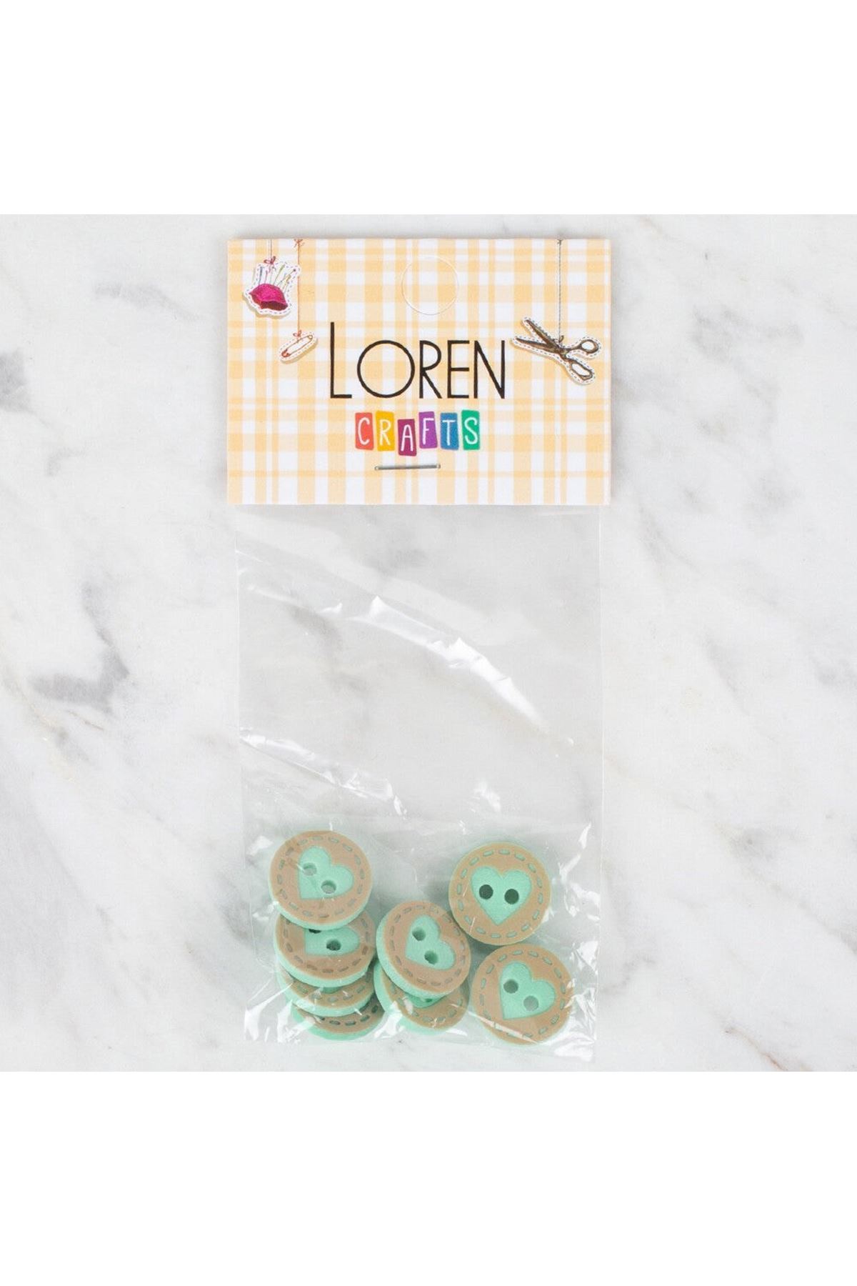 Loren Crafts 8 li Yeşil Kalp Düğme - 325