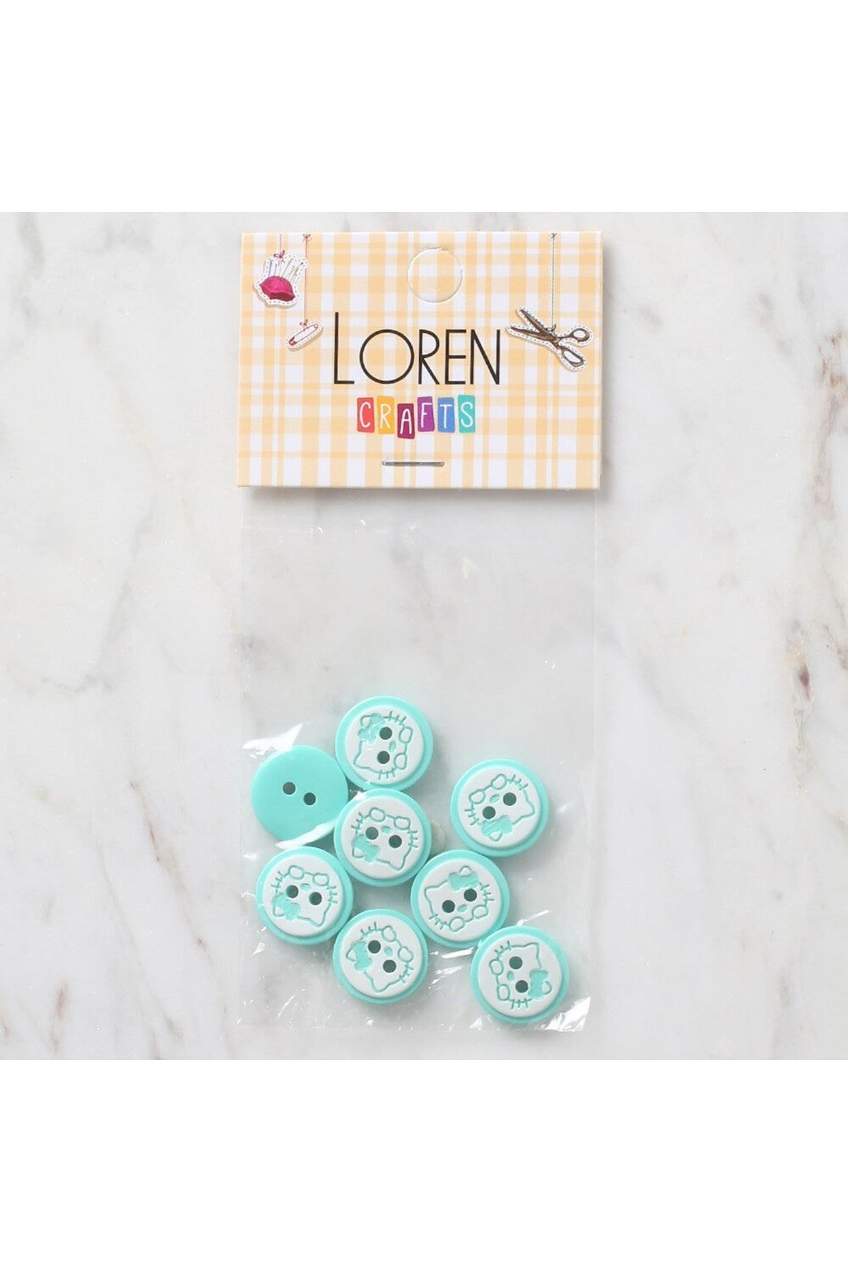 Loren Crafts 8 li Yeşil Kedi Düğme - 588