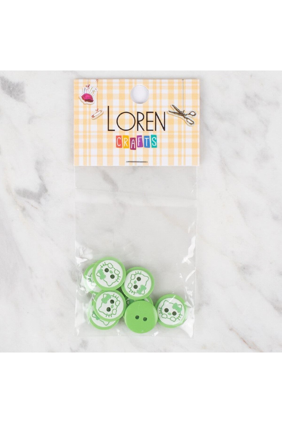 Loren Crafts 8 li Yeşil Kedi Düğme - 589
