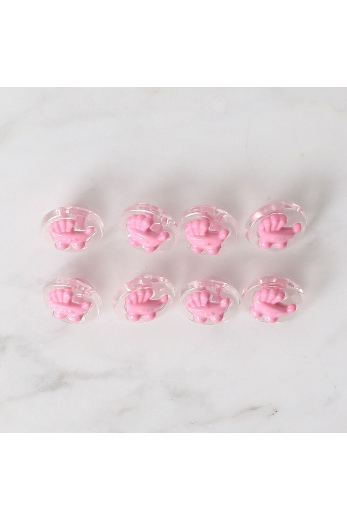 Loren Crafts 8 li Şeffaf Pembe Bebek Arabası Düğme