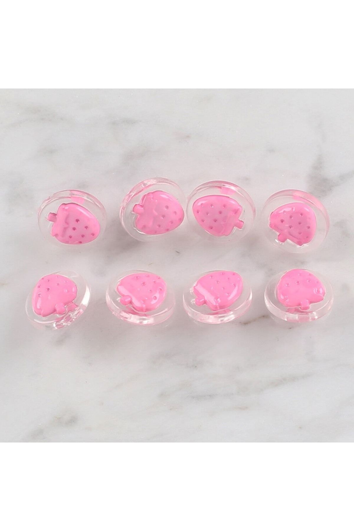 Loren Crafts 8 li Şeffaf Pembe Çilek Düğme - 251