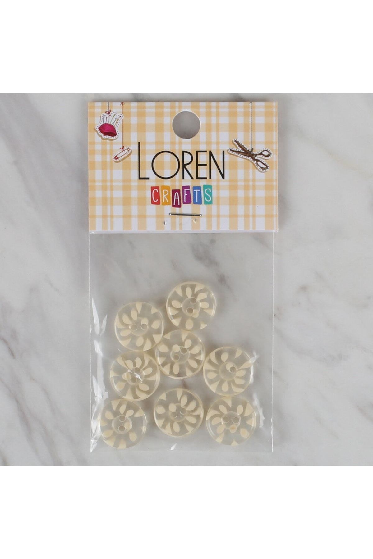 Loren Crafts 8 li Şeffaf Sarı Düğme - 30