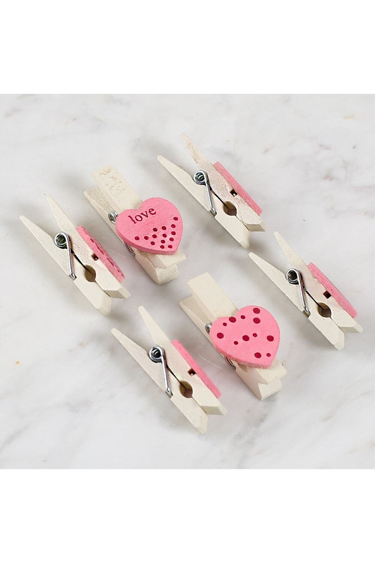 Loren Dekoratif Pembe Kalp Desenli Mandal 6'lı