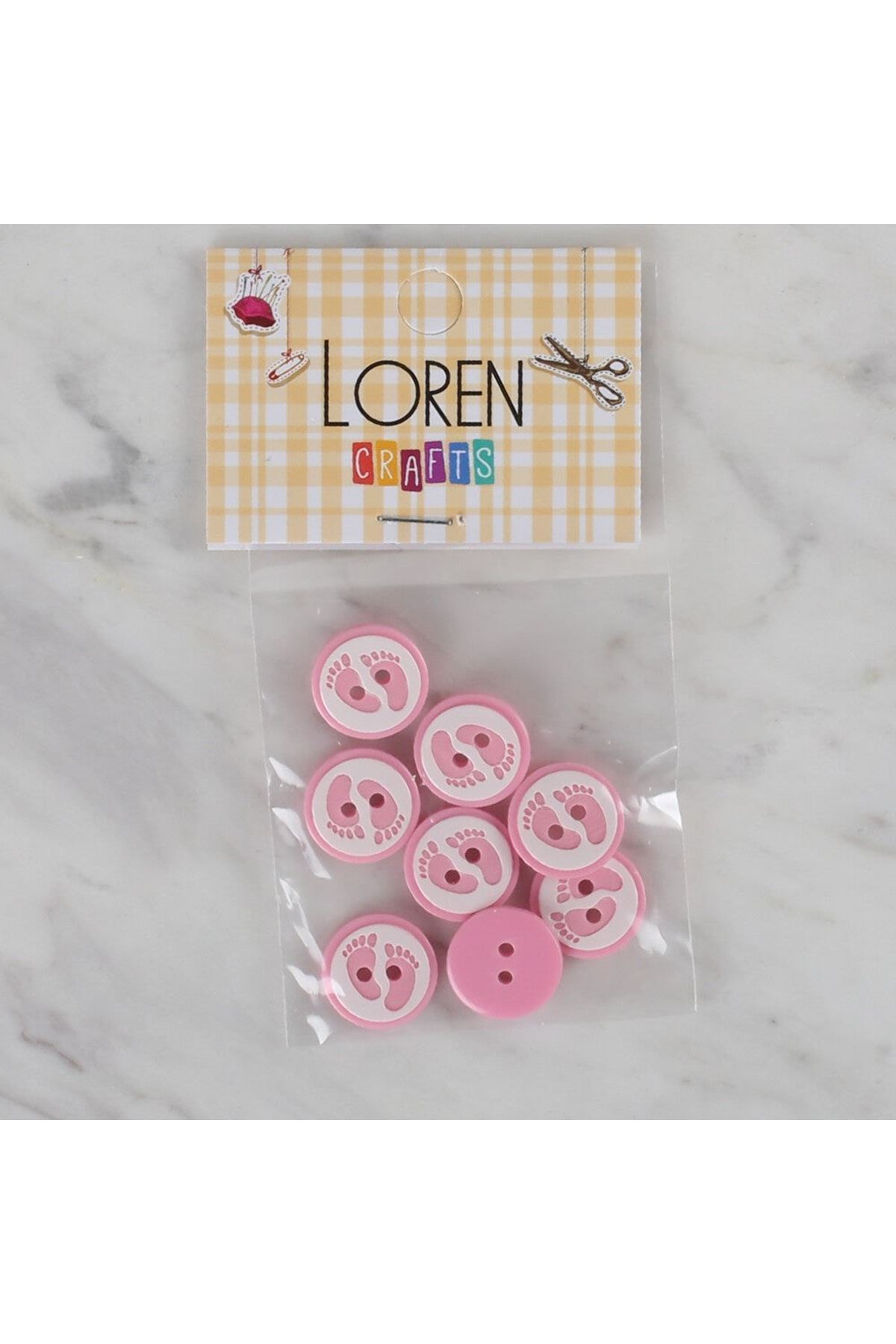 Loren Crafts pembe 8 li ayak izi düğme - 436