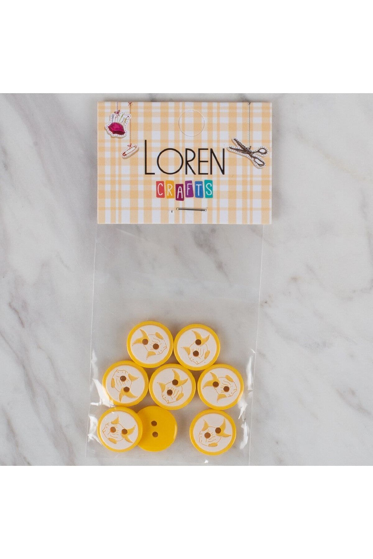 Loren Crafts sarı 8 li balık düğme - 579