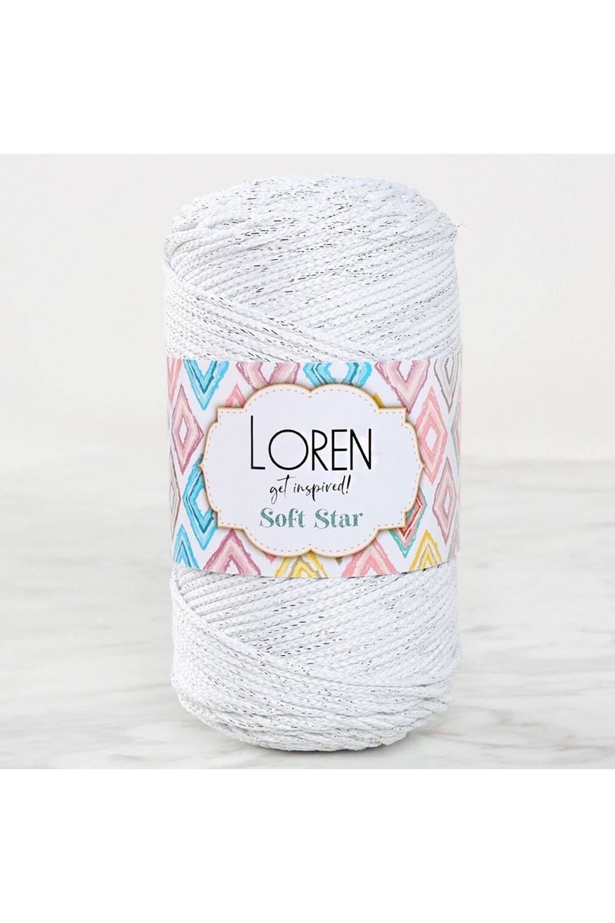 Loren Soft Star Makrome İpi Gümüş Simli Beyaz RM10