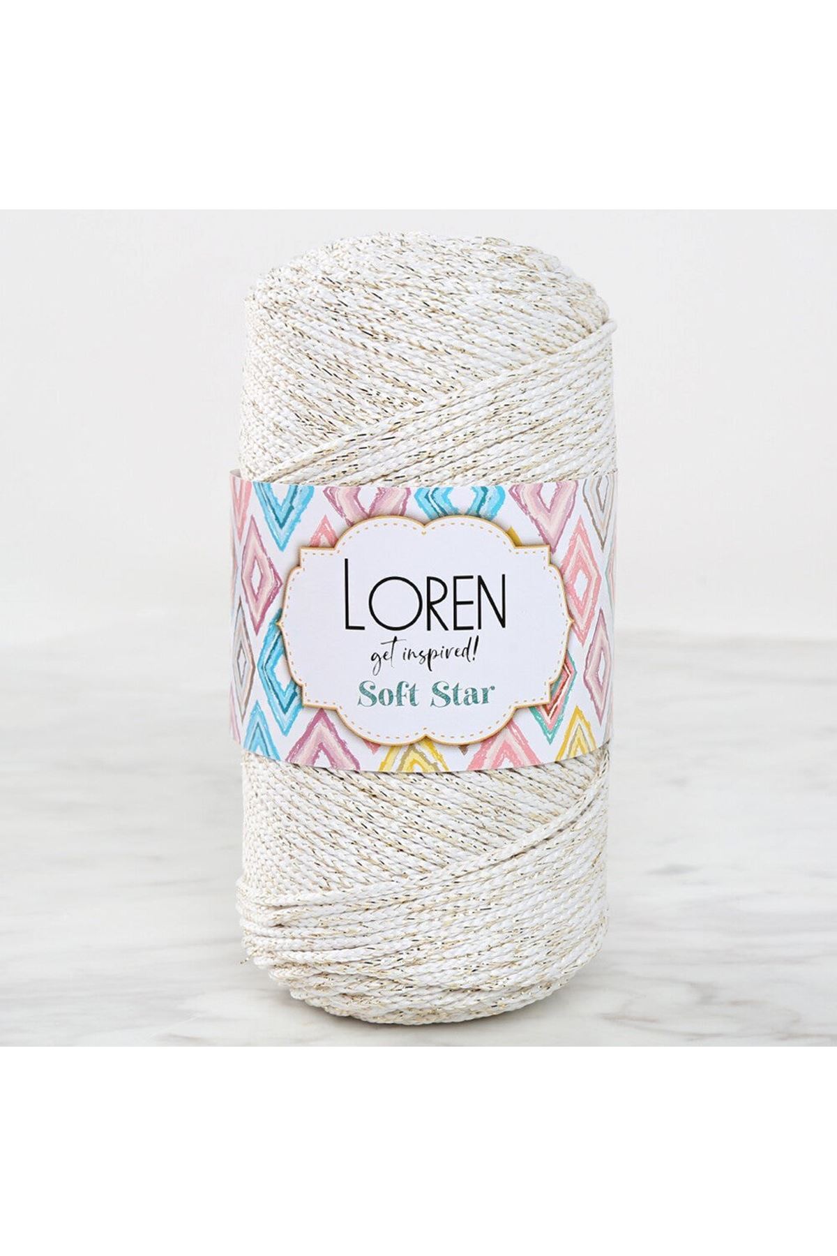 Loren Soft Star Makrome İpi Sarı Simli Krem RM103