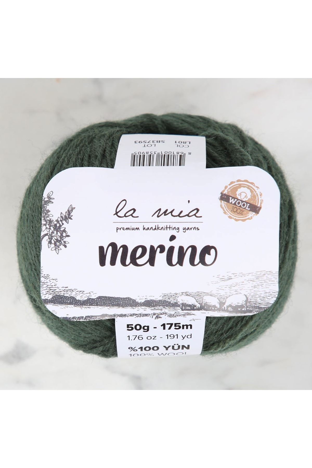 La Mia Merino Koyu Yeşil El Örgü İpi - L801