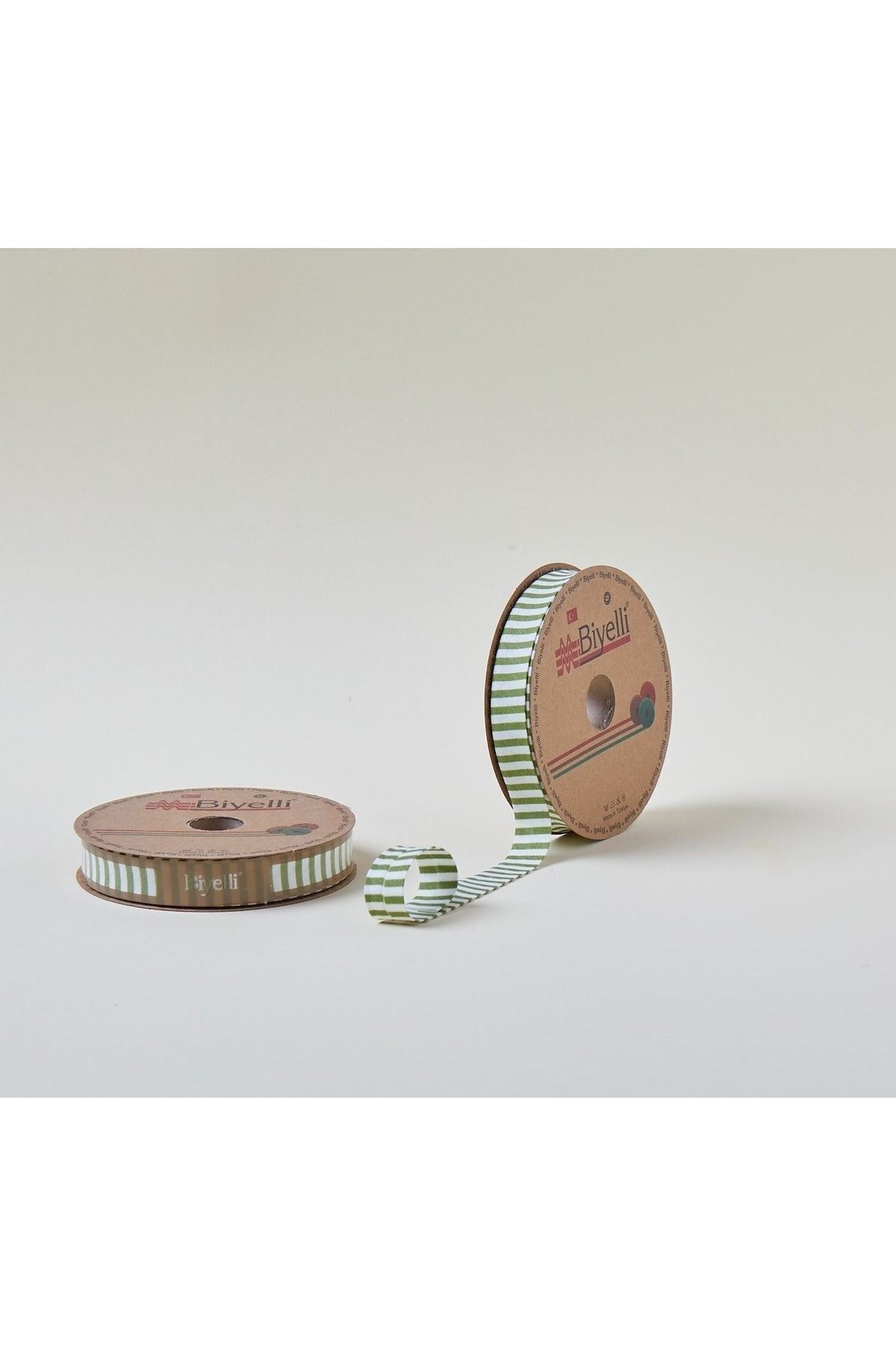 Biye Kalın Çizgili Katlı F12 Yeşil 2 Cm 25 Metre %65 Koton %35 Polyester