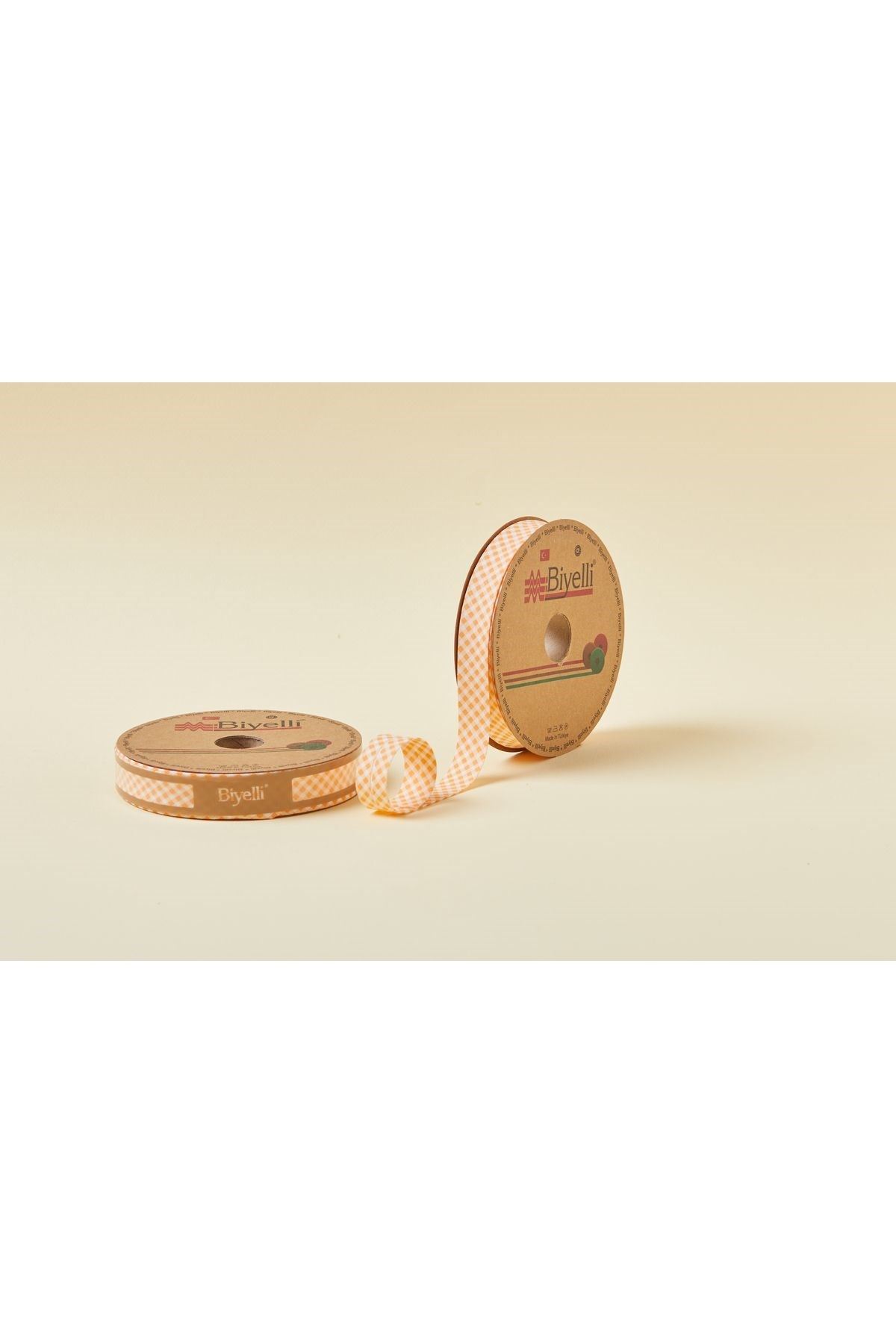 Biye Ekoseli Katlı E06 Turuncu 2 Cm 25 Metre %65 Koton %35 Polyester