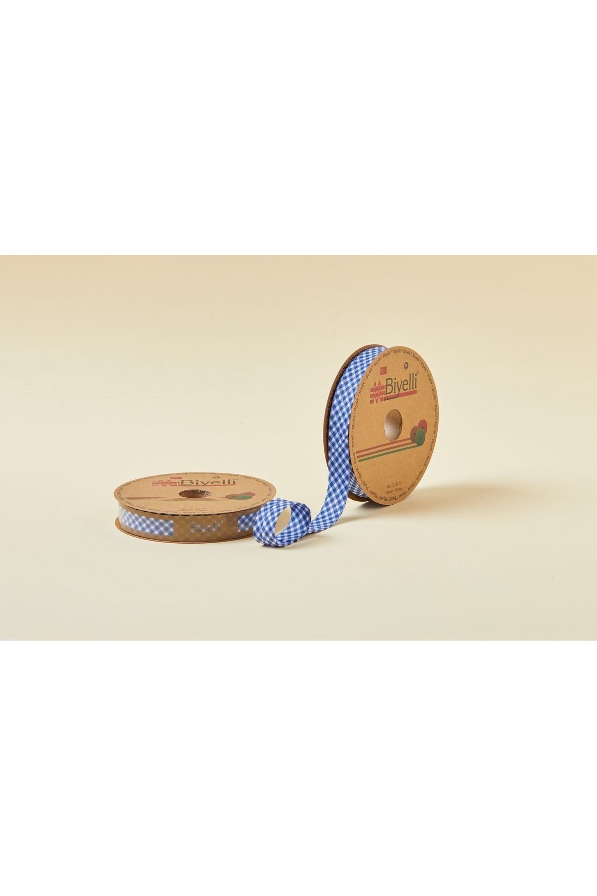 Biye Ekoseli Katlı E08 Lacivert 2 Cm 25 Metre %65 Koton %35 Polyester