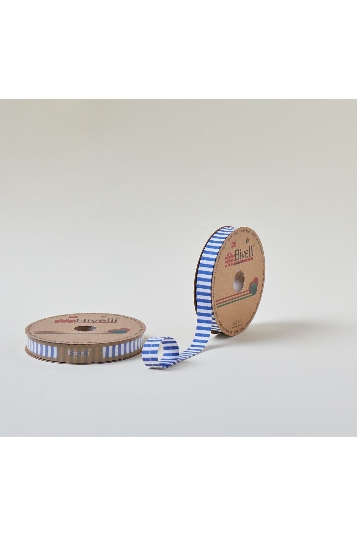 Biye Kalın Çizgili Katlı F01 Mavi 2 Cm 25 Metre %65 Koton %35 Polyester