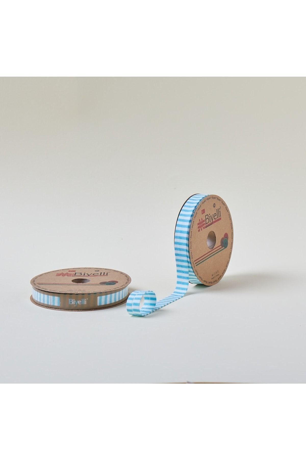 Biye Kalın Çizgili Katlı F09 Turkuaz 2 Cm 25 Metre %65 Koton %35 Polyester